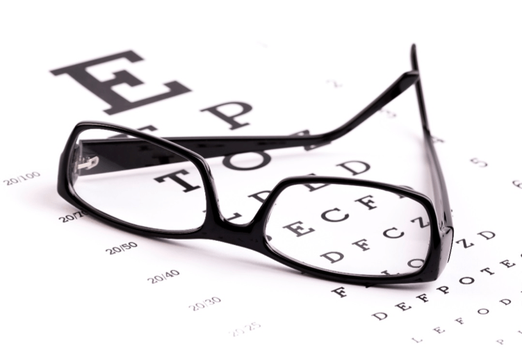 eye exam chart and glasses