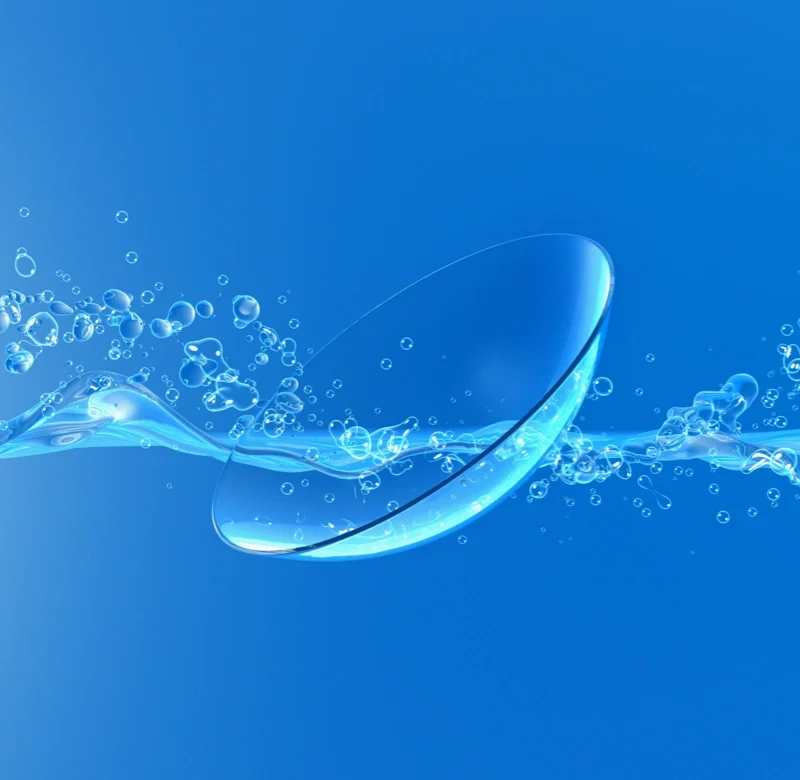 water flowing around and thru a contact lens